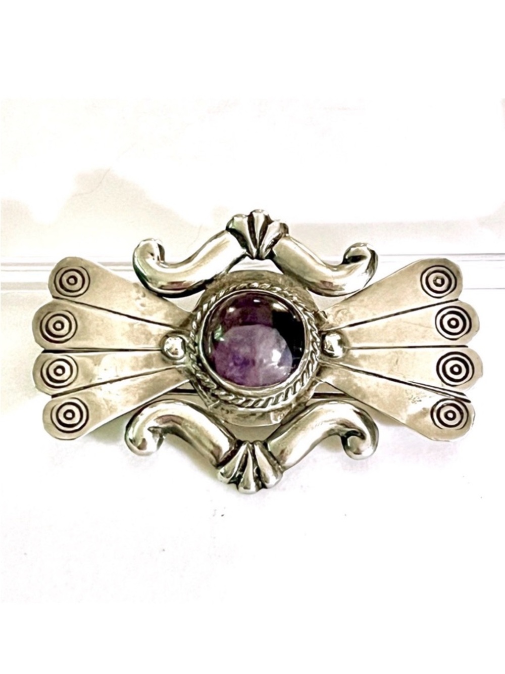 🔮🗝️Elegant Vintage Taxco Sterling Silver Amethyst Brooch / Pin